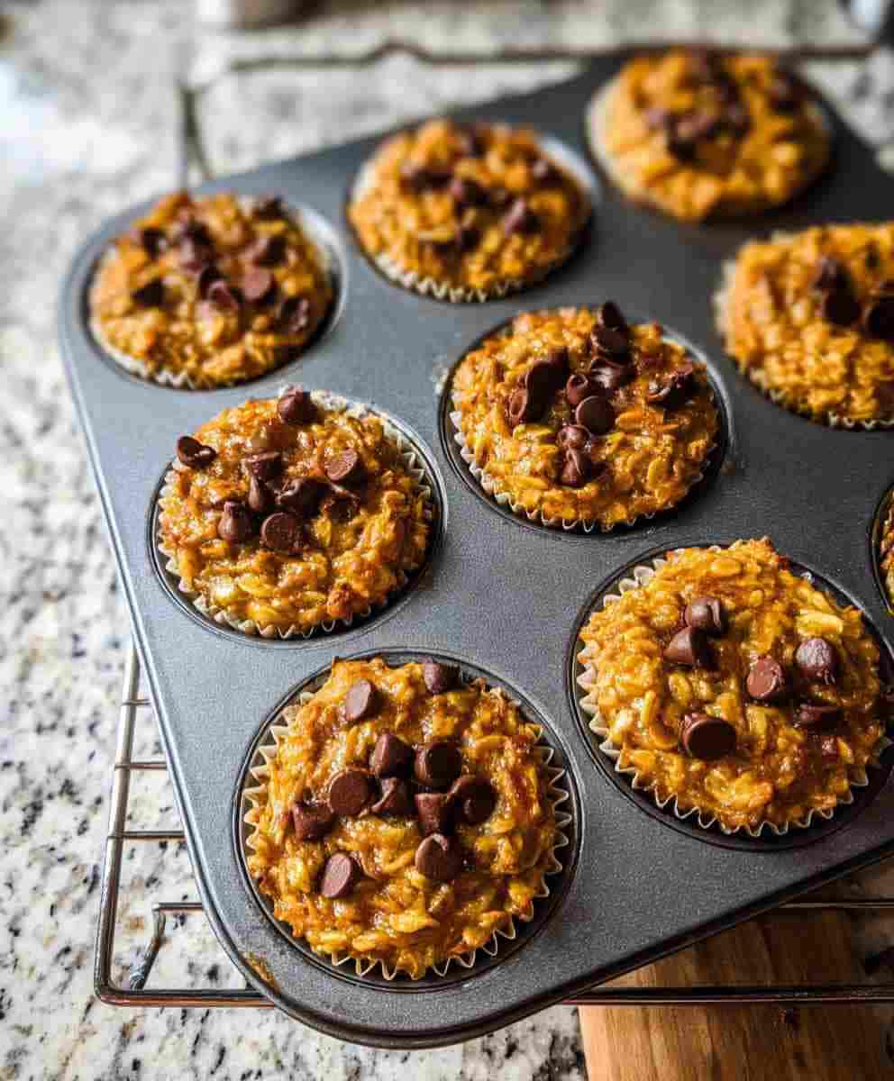 Baked Pumpkin Chocolate Chip Oatmeal Cups