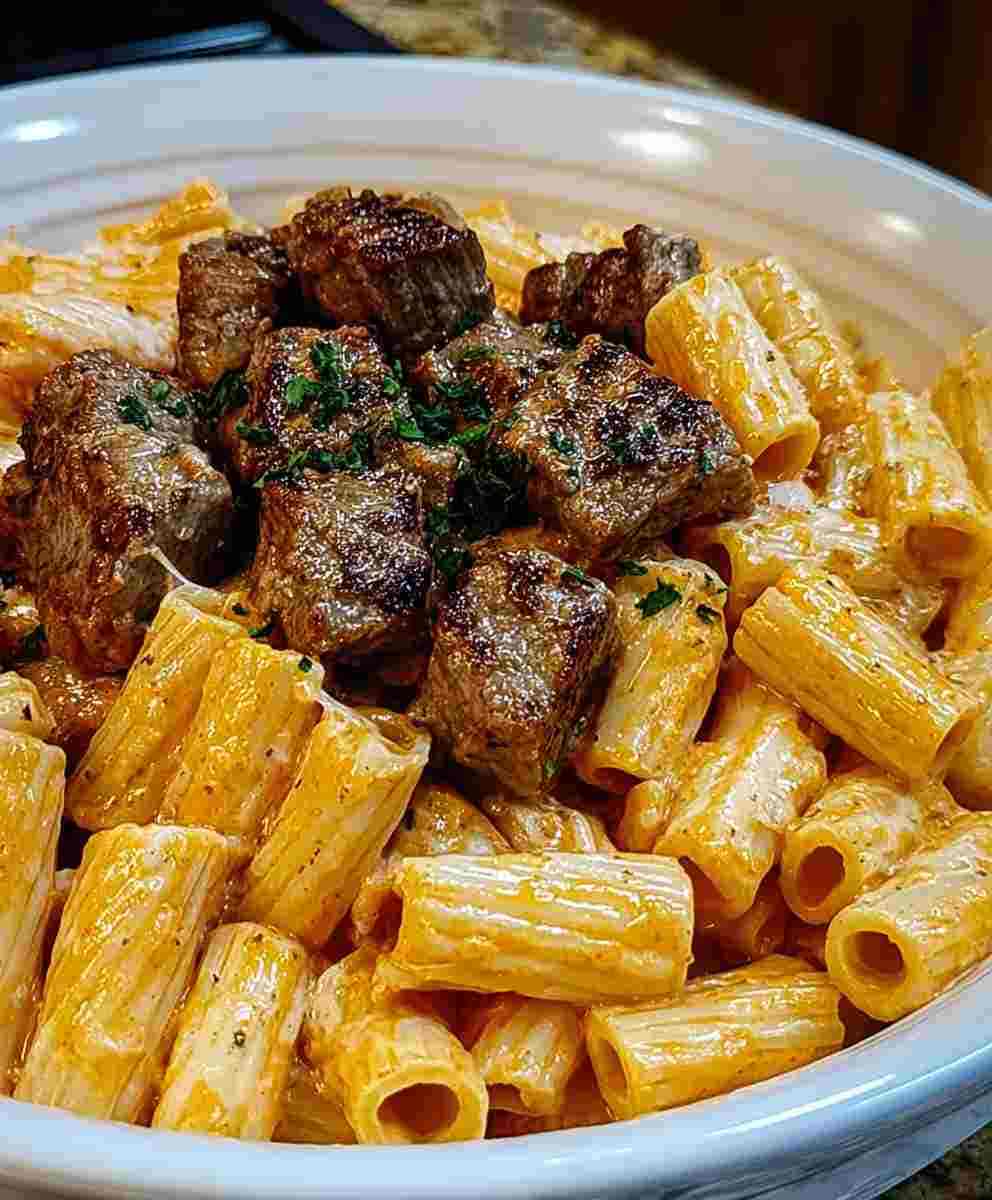 Cajun Steak Tips and Creamy Rigatoni Pasta