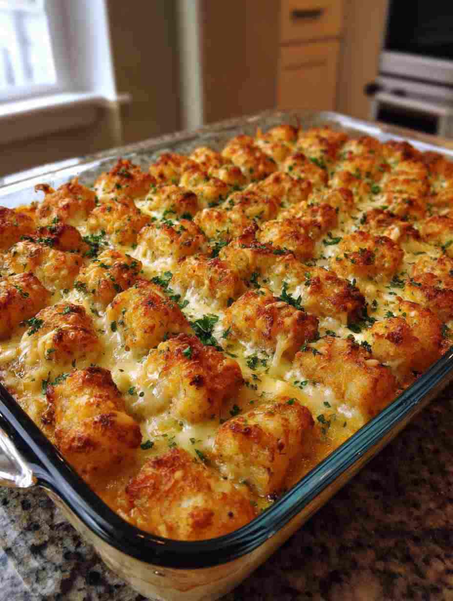 Chicken Alfredo Tater Tot Casserole
