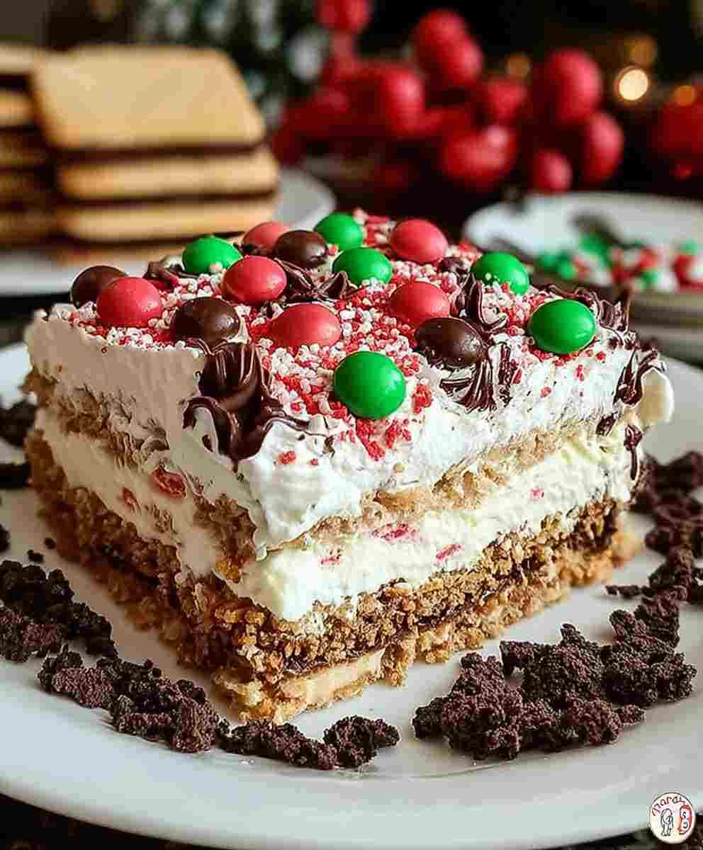 Christmas No-Bake Cookie Lasagna
