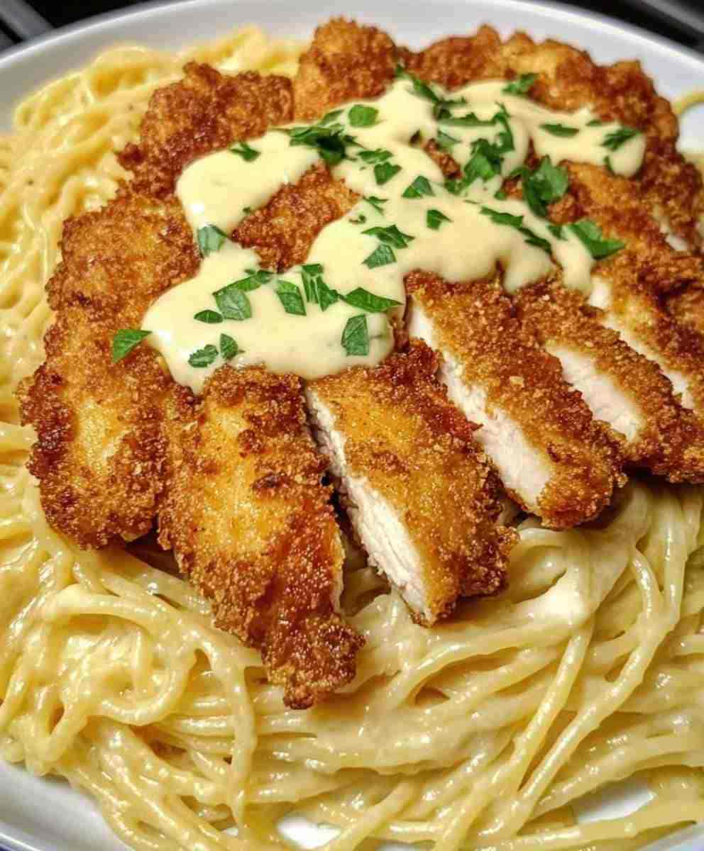 Crispy Chicken with Creamy Pasta