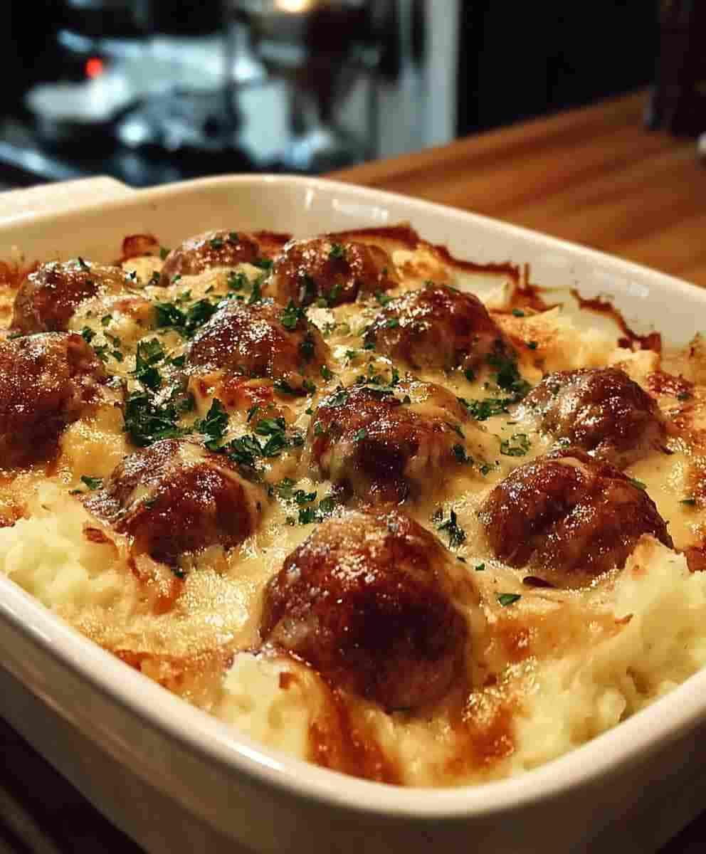 Meatball & Mashed Potato Bake