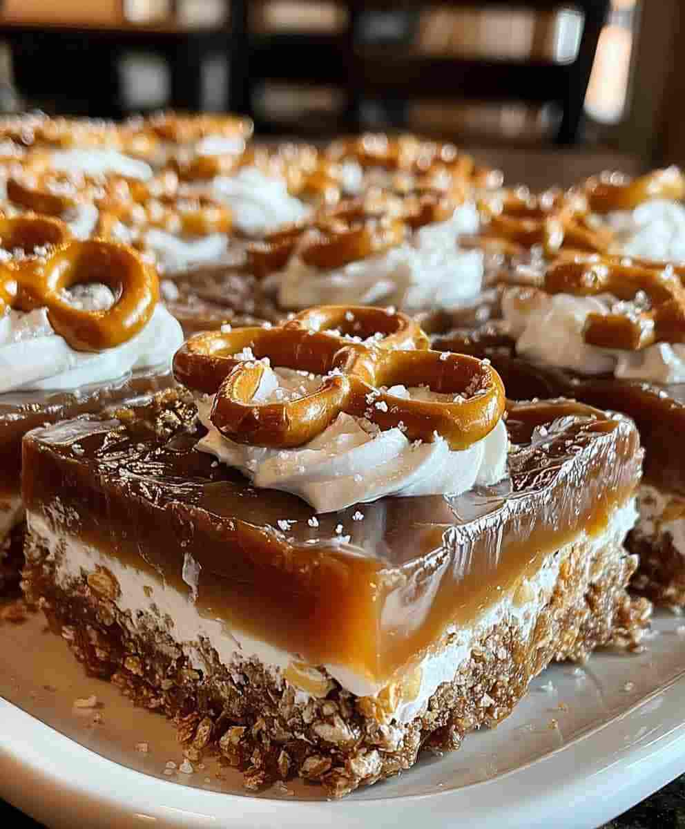 No-Bake Salted Caramel Pretzel Bars