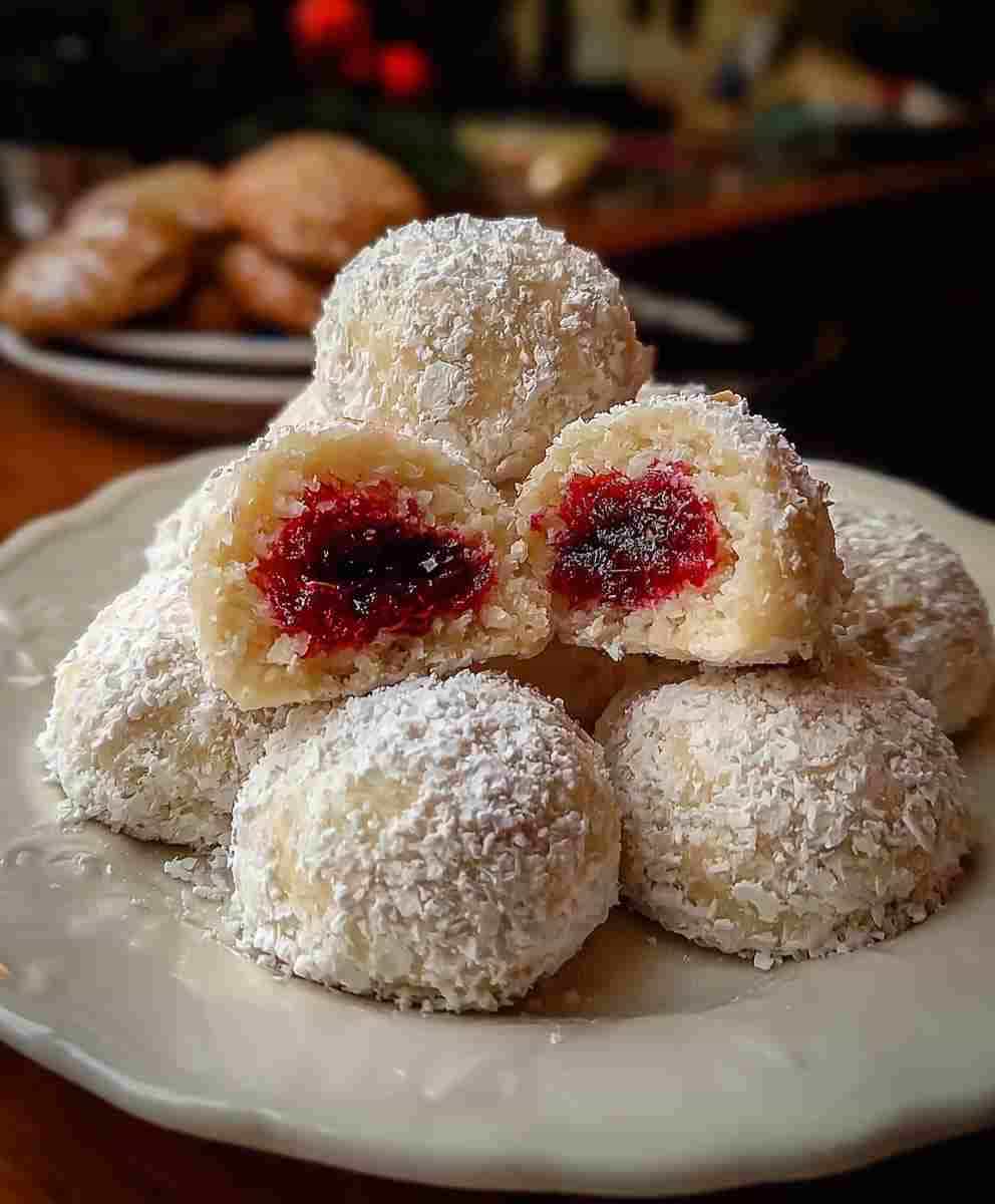 Raspberry Almond Snowball Cookies