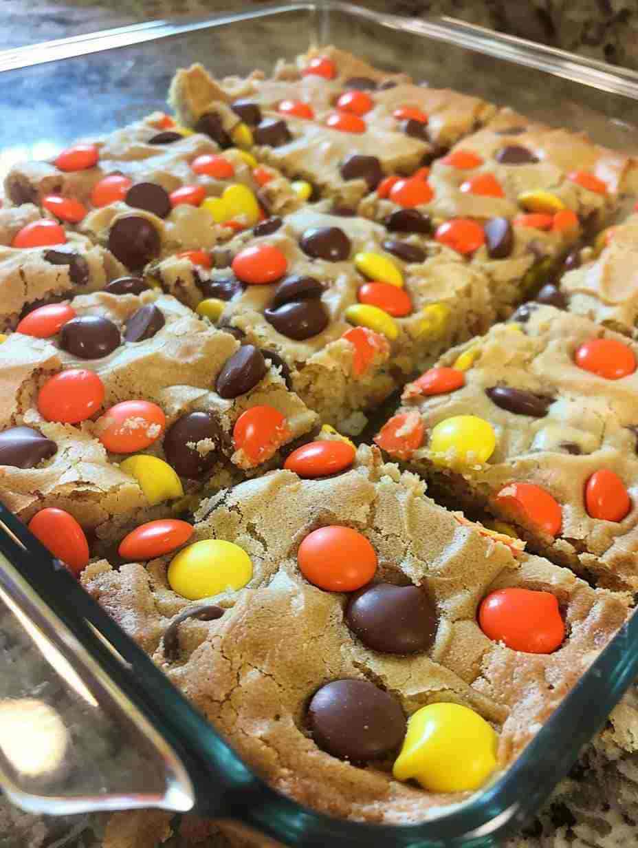 Reese’s Pieces Chocolate Chip Cookie Bars